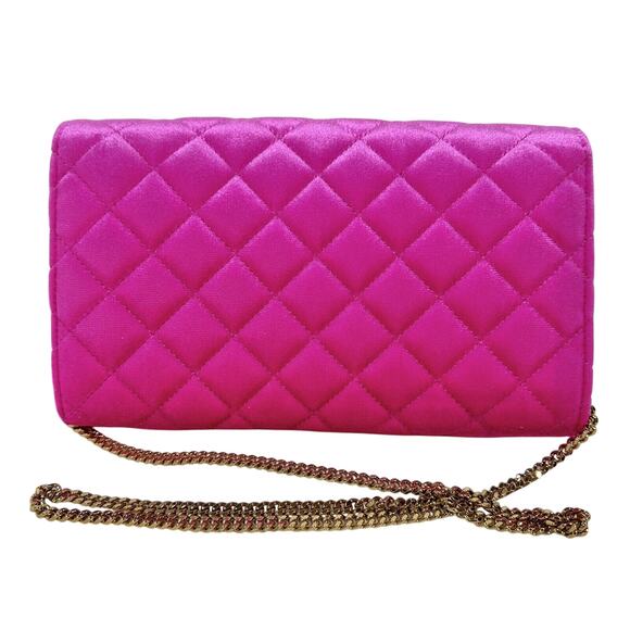 Versace La Medusa Velvet Quilted Leather Wallet On Chain Clutch Fuchsia NWT - Picture 2 of 12